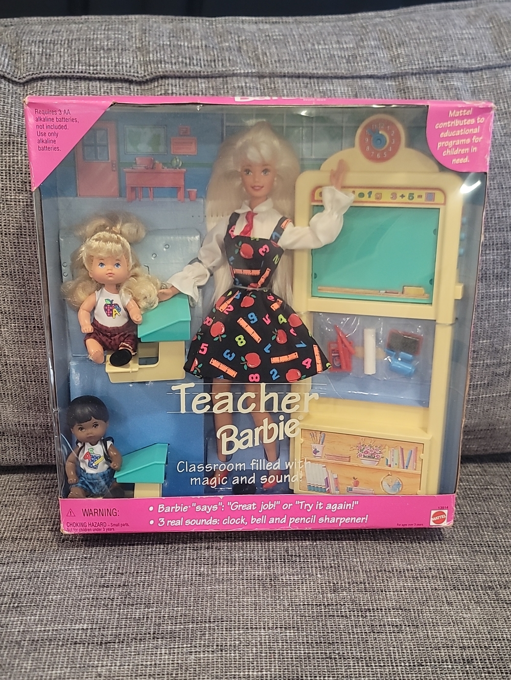 Vintage Mattel Teacher Barbie Doll with Black Print Dress